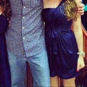 Bcbg navy blue silk mini one shoulder dress 0